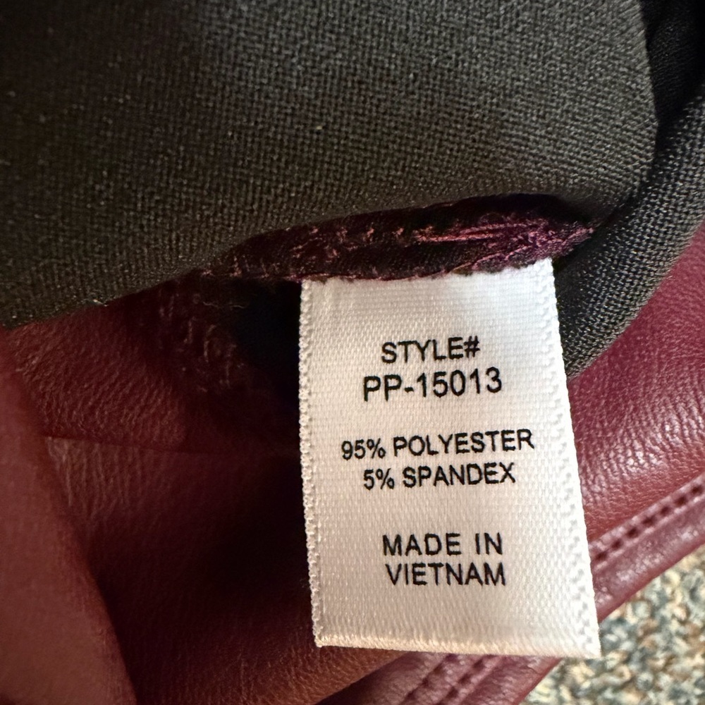 NWT Zenana Burgundy Maroon High Rise Full Length Faux Leather Leggings L - Picture 10 of 10